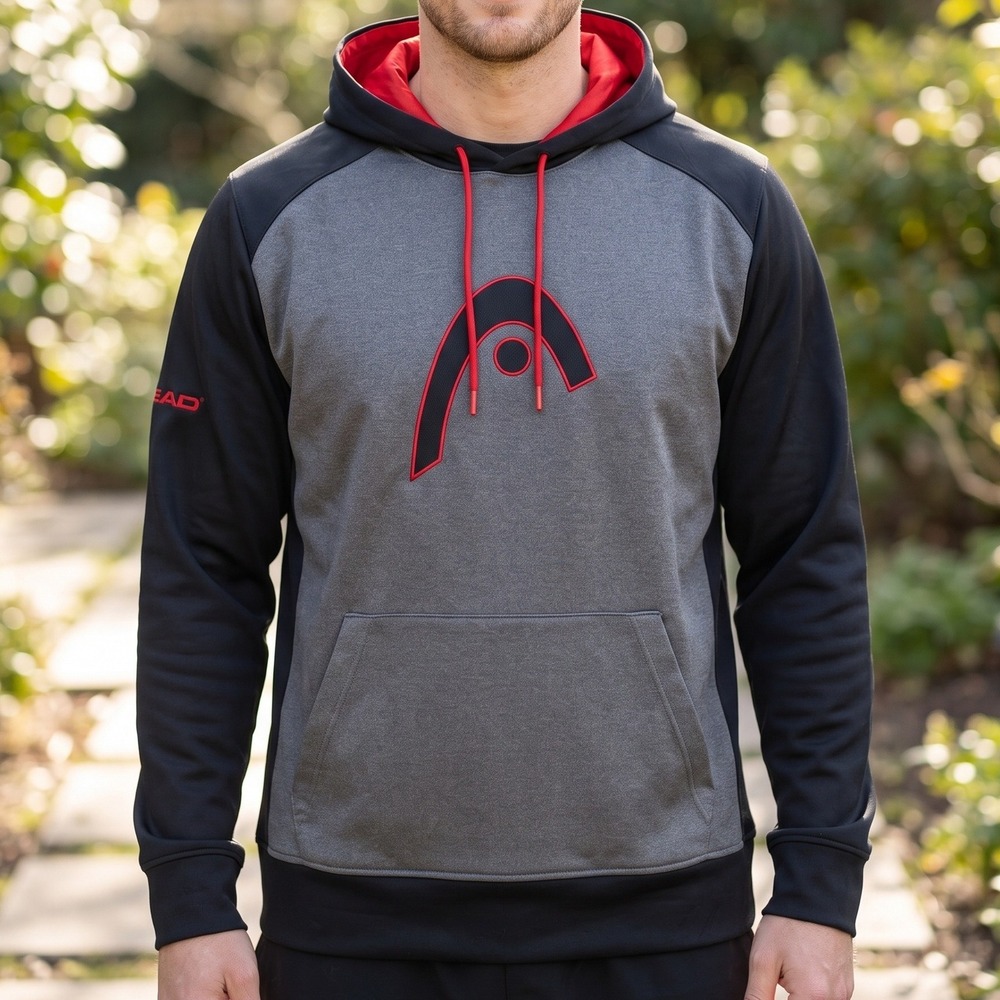 Head Mens Activewear Hoodie Gray Black Red Logo Pullover Sweatshirt XXL